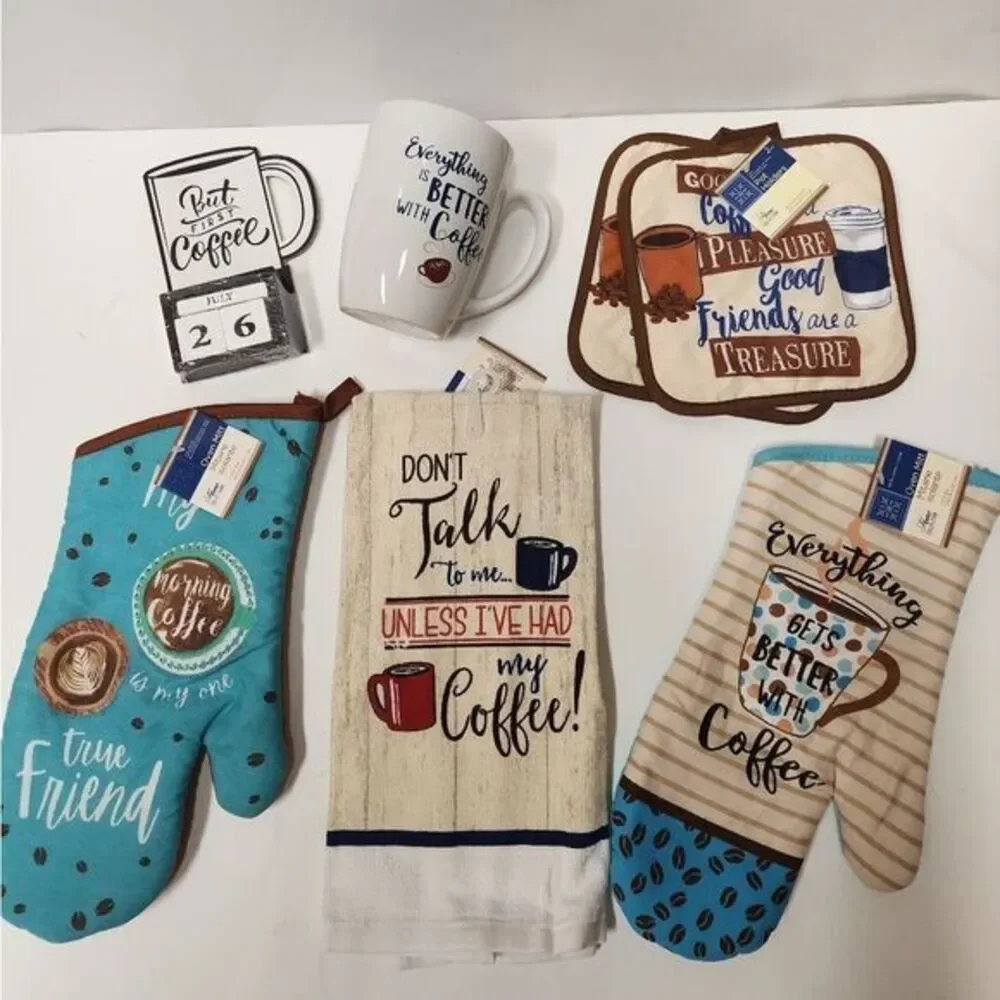 Coffee Lovers Bundle Block‎ Calendar Oven Mitts Coffee Cup Dish Towel